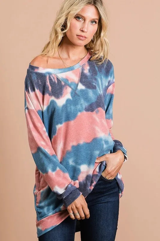 bibi tie dye french terry pull over with front stitching detail - additional image