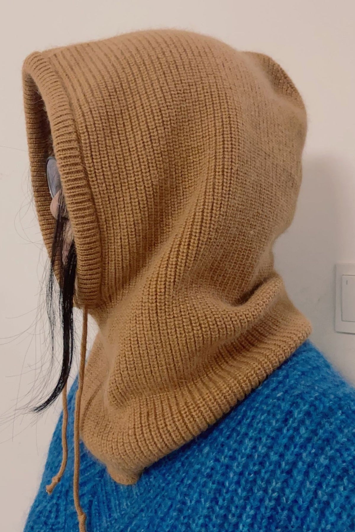 Drawstring Solid Color Thermal Knit Hat Caramel One Size