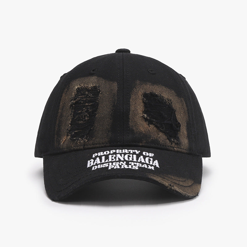 Distressed Letter Cotton Baseball Cap Black One Size