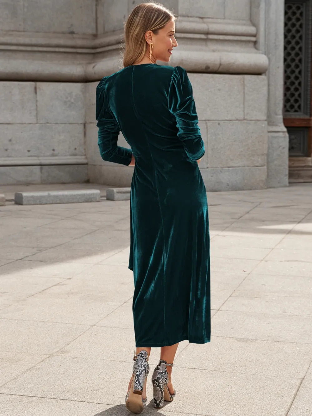 Surplice Puff Sleeve Midi Dress – Donjane