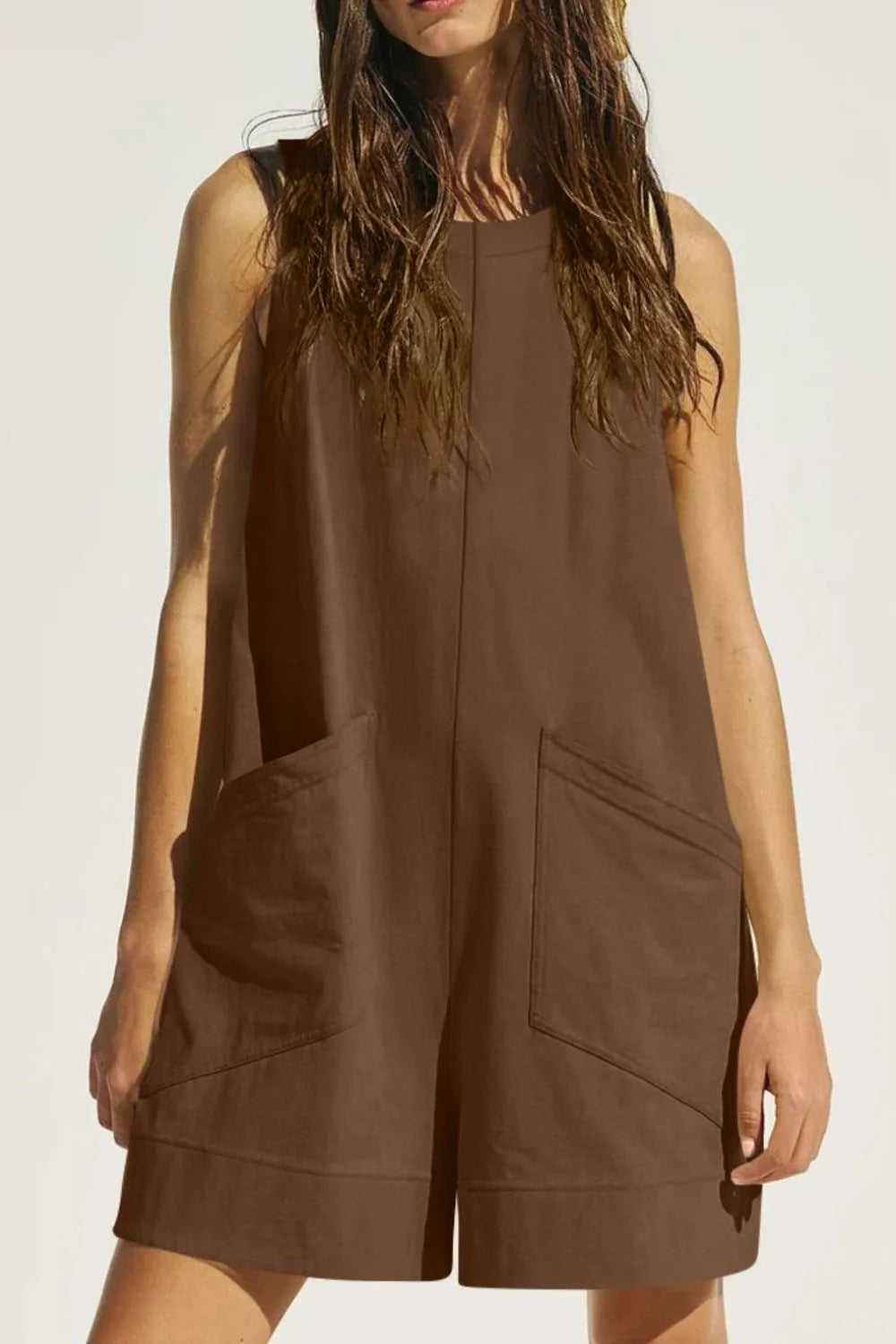 Lovelet Round Neck Sleeveless Romper with Pockets