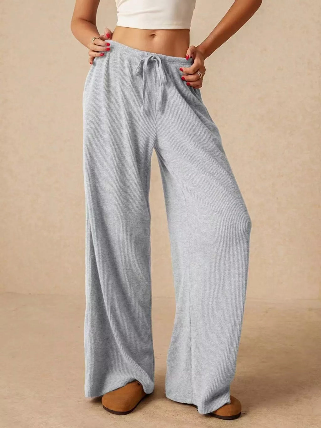 women's drawstring wide leg pants - product detail