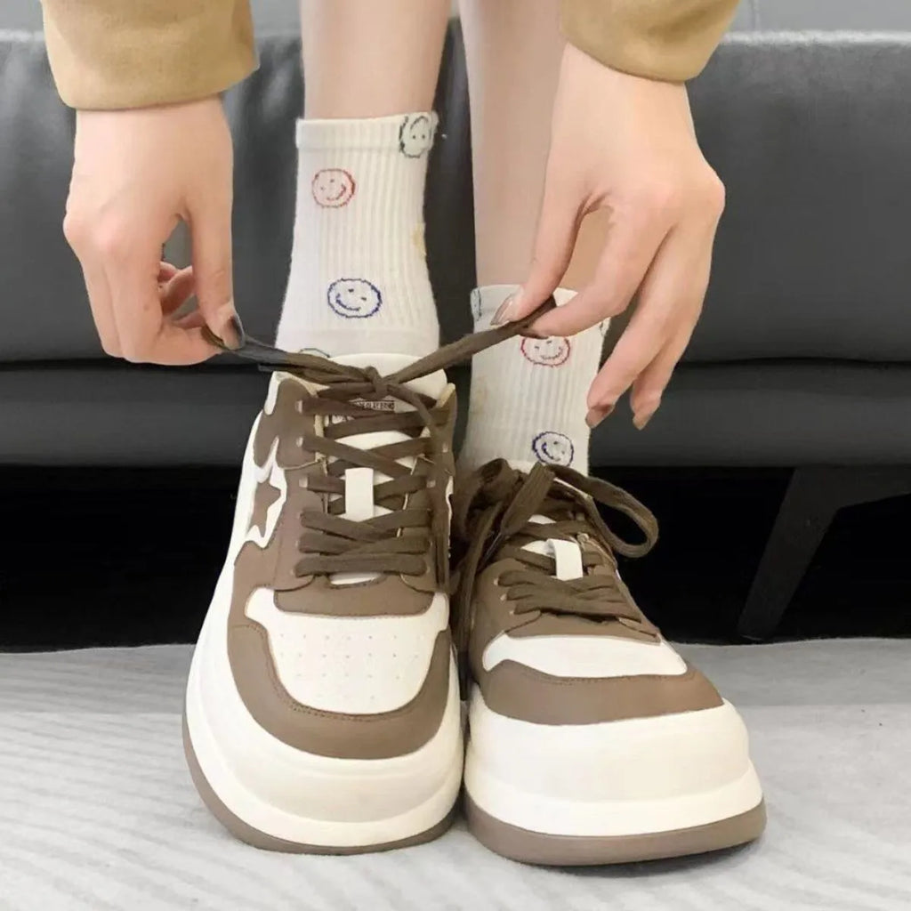 Round Toe Platform Sneakers Khaki