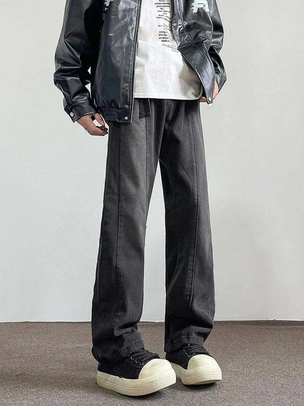 men's men's full size vintage wash wide leg jeans plus size - alternate angle