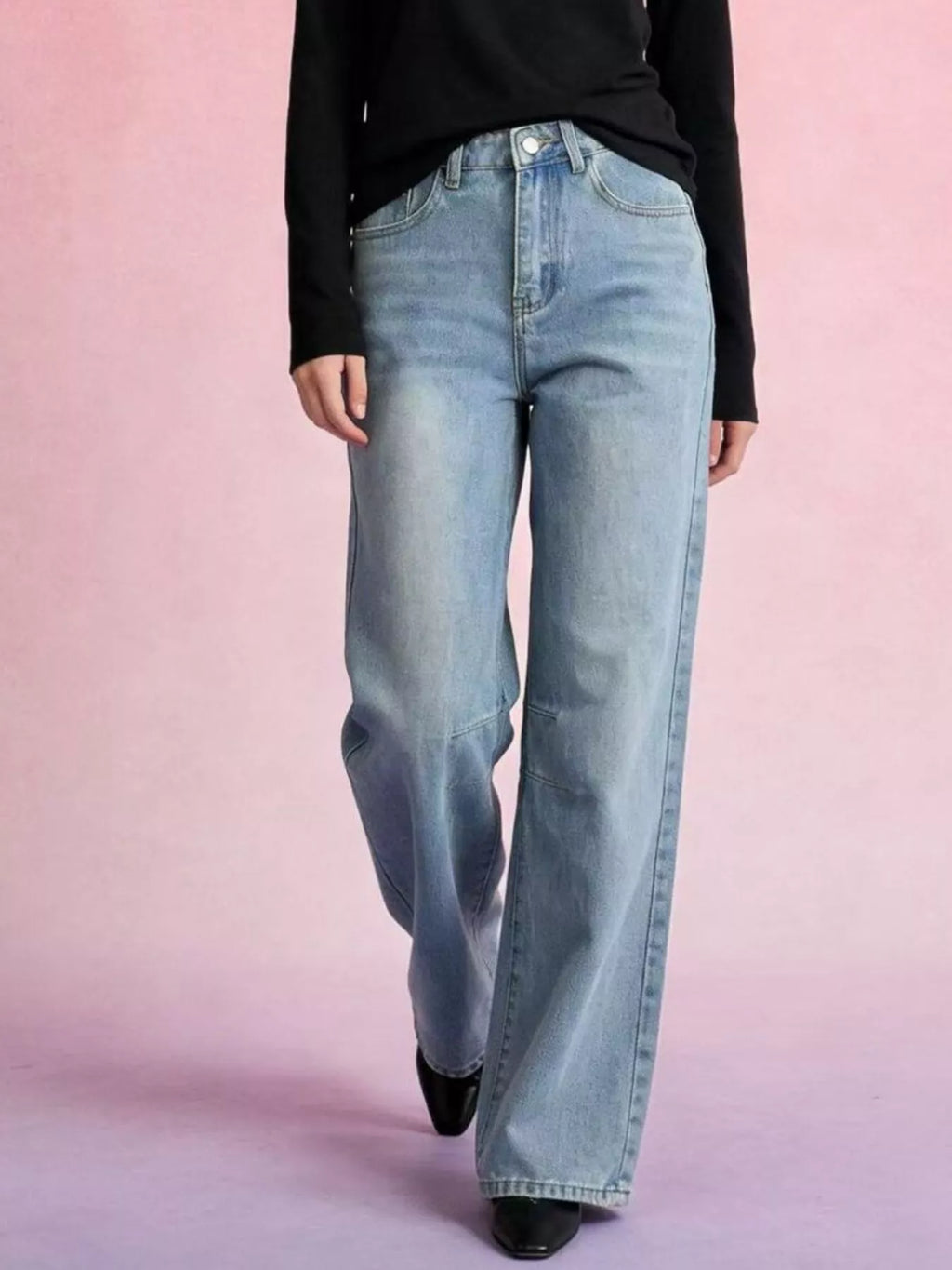 women's wide leg wash jeans - lifestyle shot