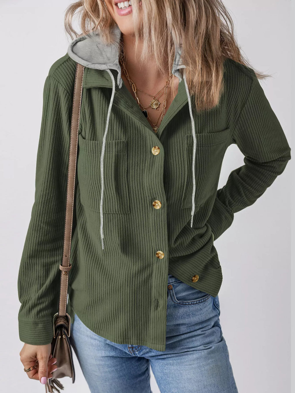 women's hooded corduroy button-down jacket - product detail