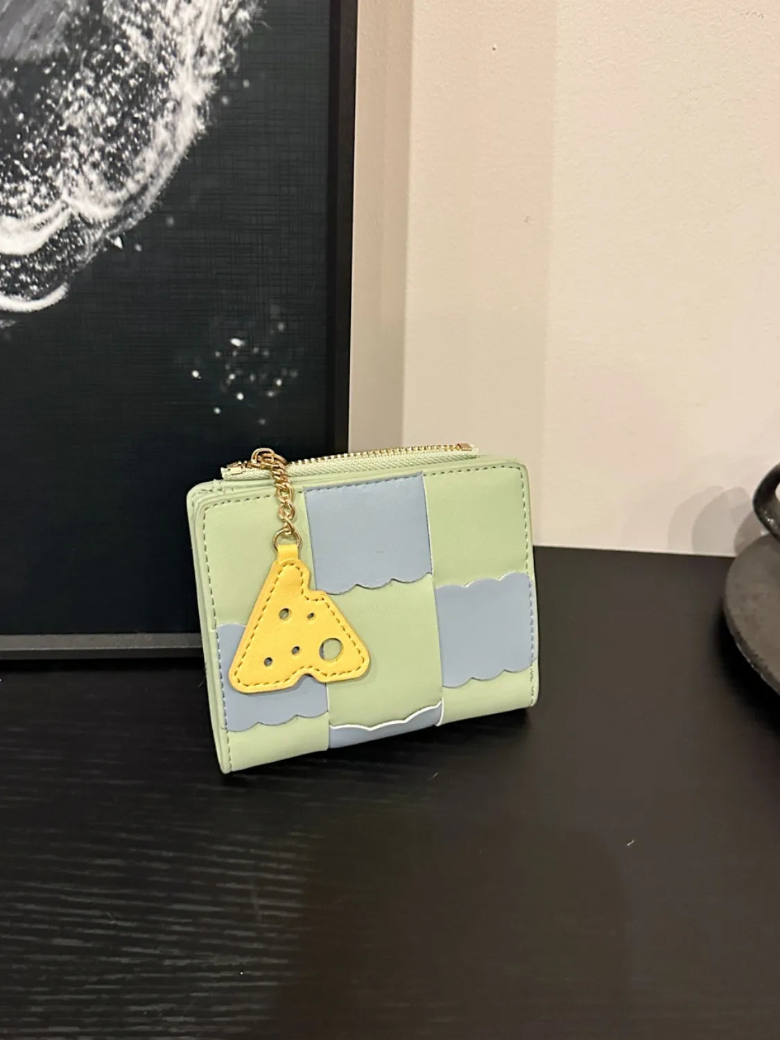 PU Leather Color Block Wallet Light Green One Size
