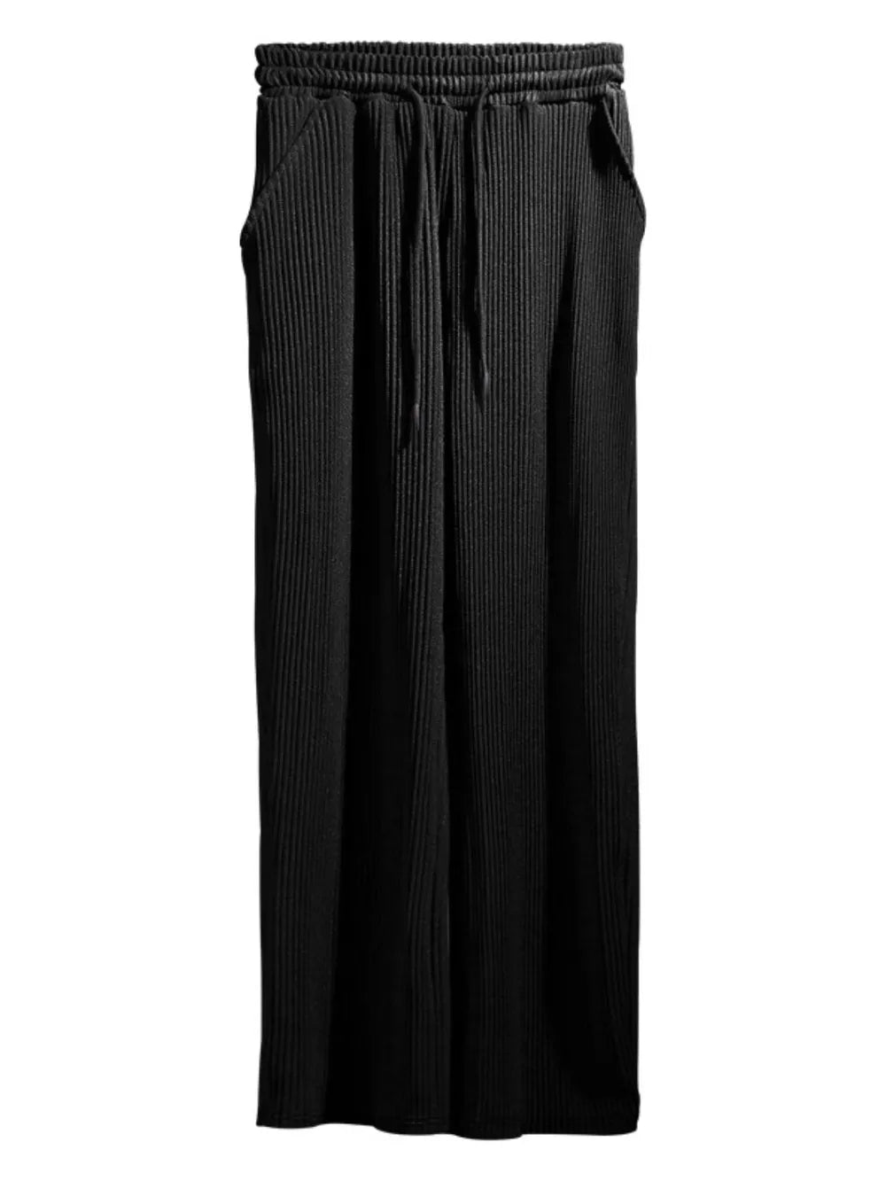 Men's Full Size Ribbed Drawstring Wide Leg Pants with Plus Size