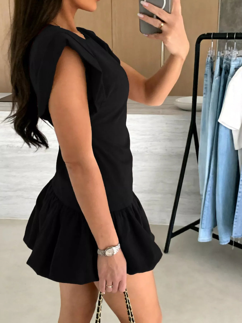 women's ruffle hem mini dress - additional image