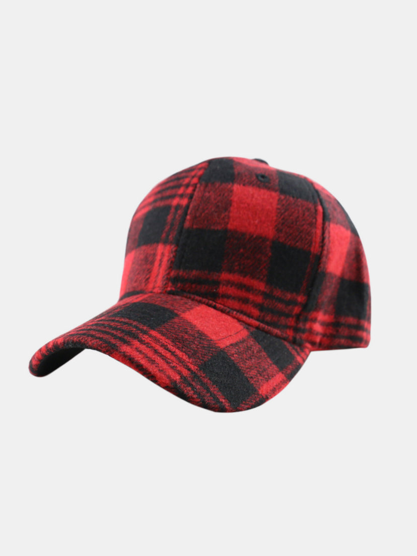 Plaid Adjustable Cotton Baseball Cap Red One Size