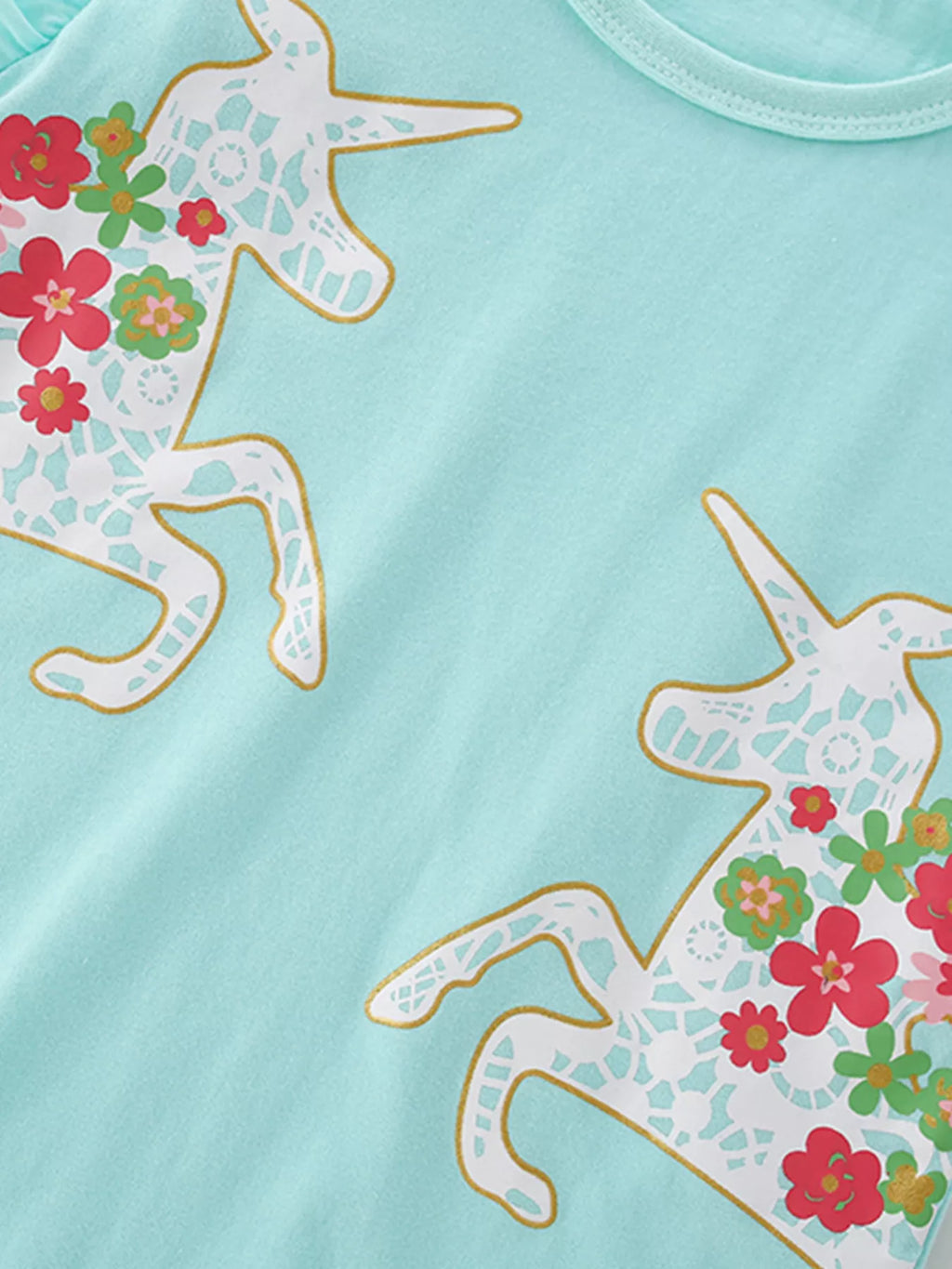 women's children's cute unicorn floral print ruffle sleeve t-shirt - back view