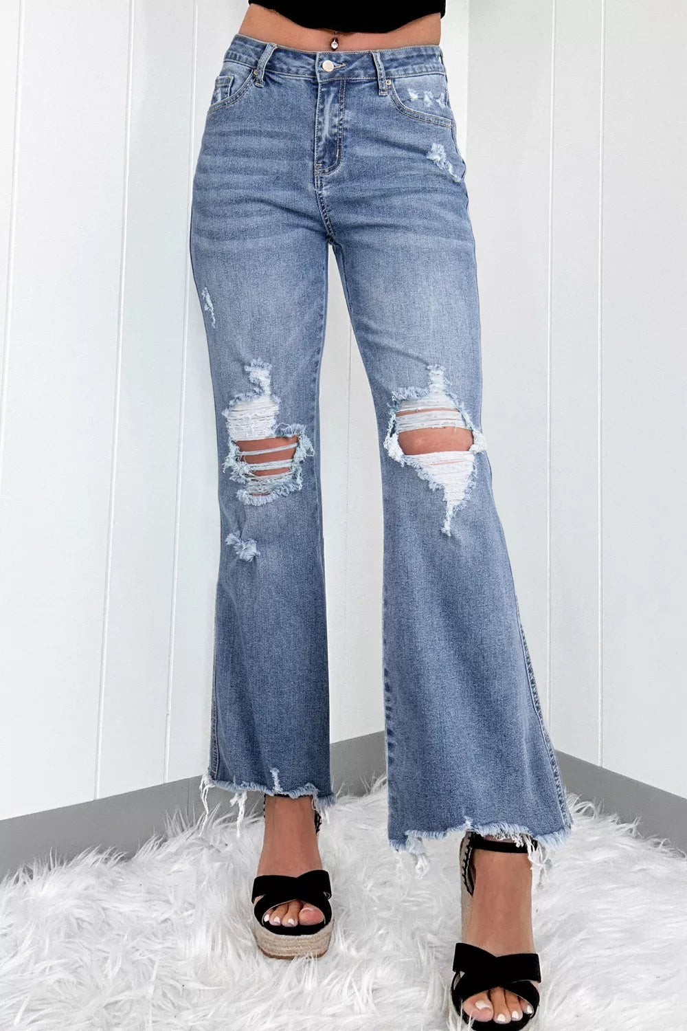 women's distressed flare jeans - main product image