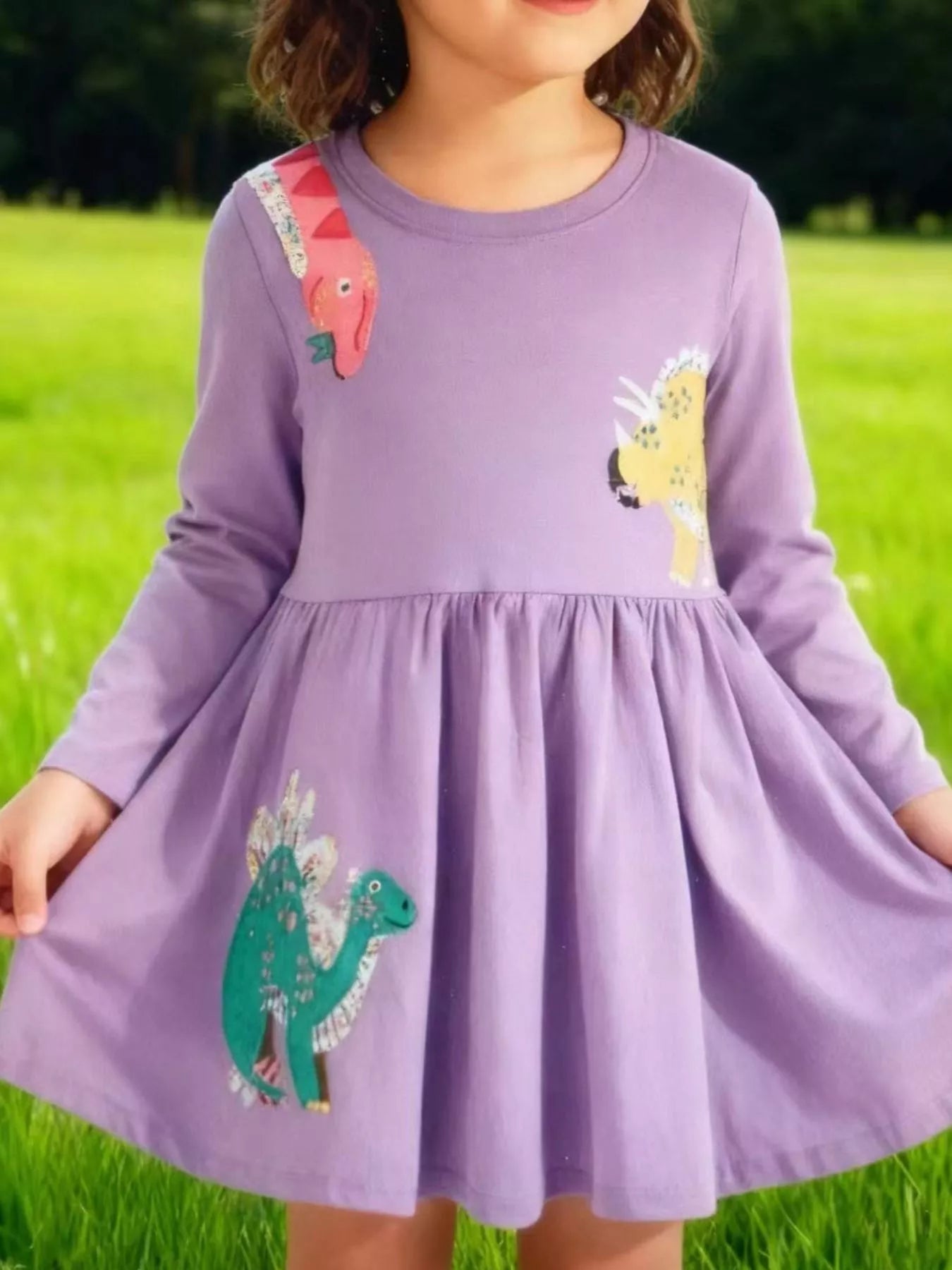 women's children's dinosaur long sleeve dress - product showcase