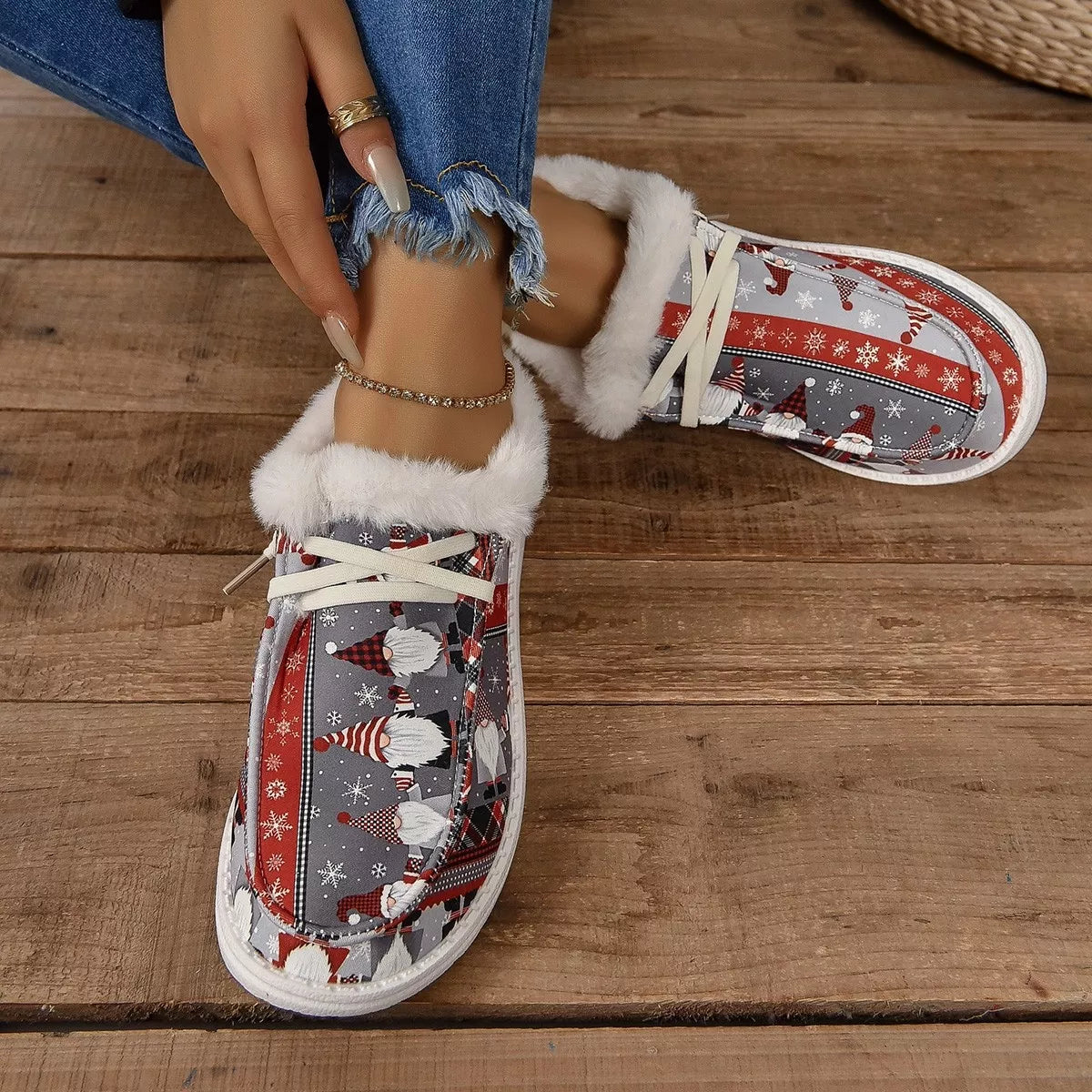 women's christmas print round toe sneakers - product detail