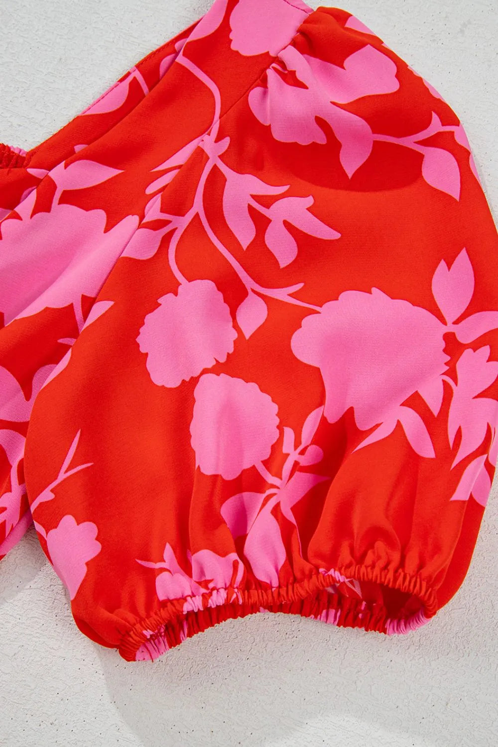 women's floral puff sleeve sweetheart neck ruffled mini dress - extra view