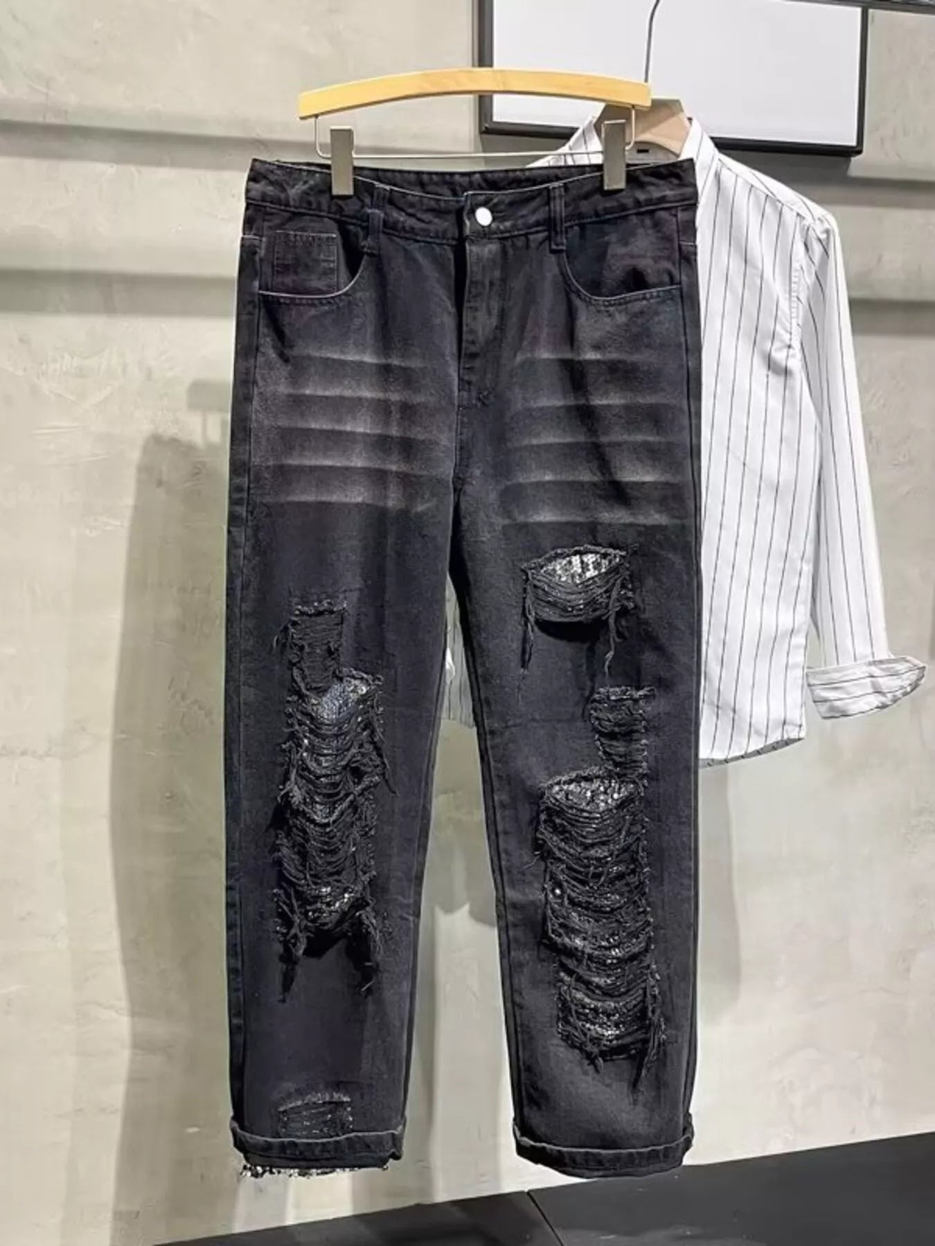 men's men's plus size distressed slim fit jeans - styled view