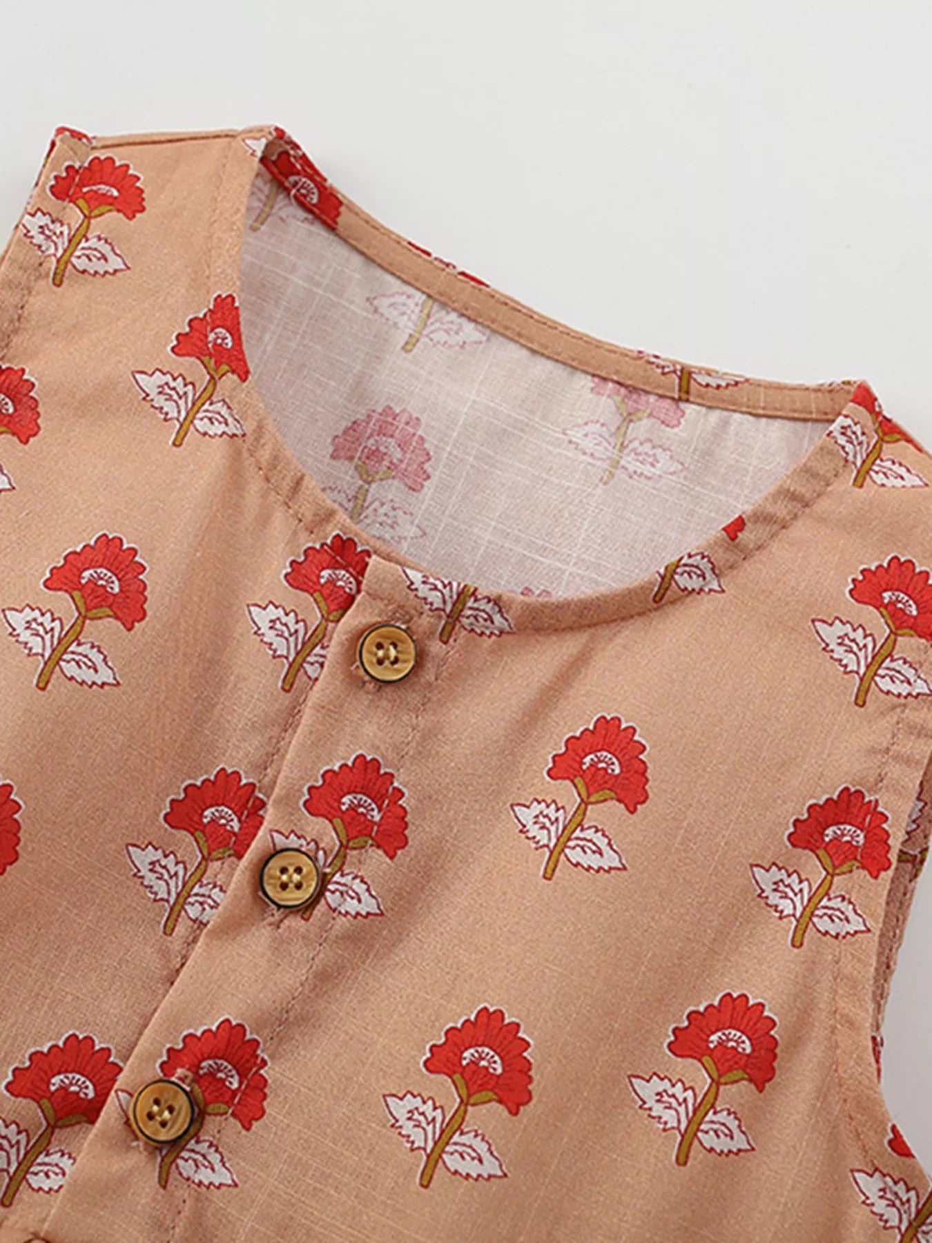 women's children's floral print sleeveless ruffle dress - lifestyle shot