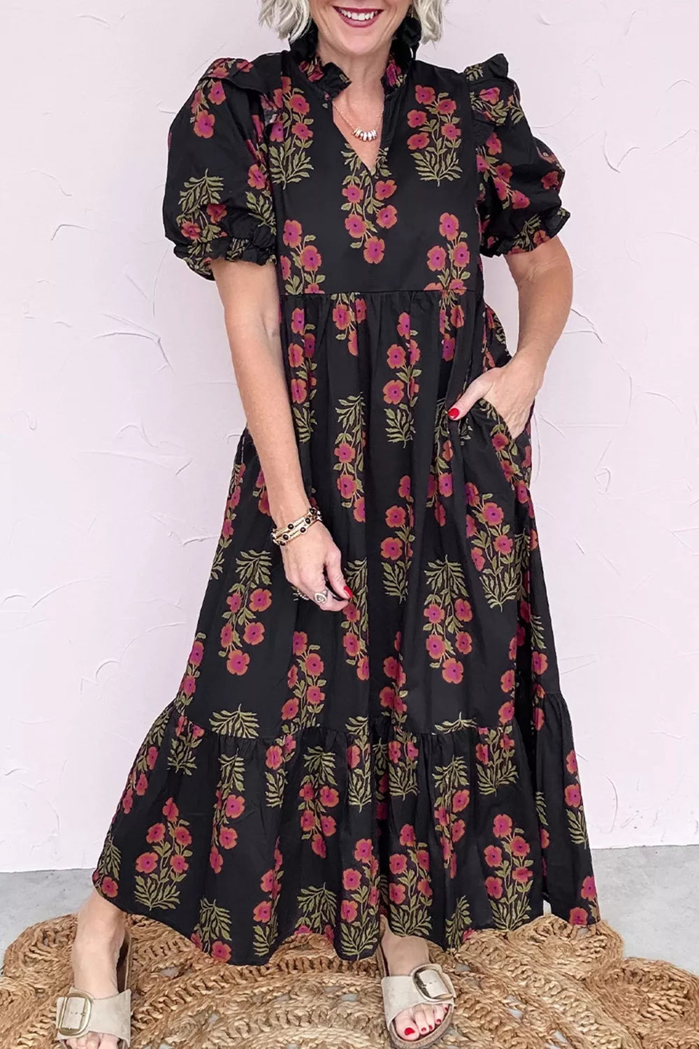 women's floral print tiered maxi dress - main product image