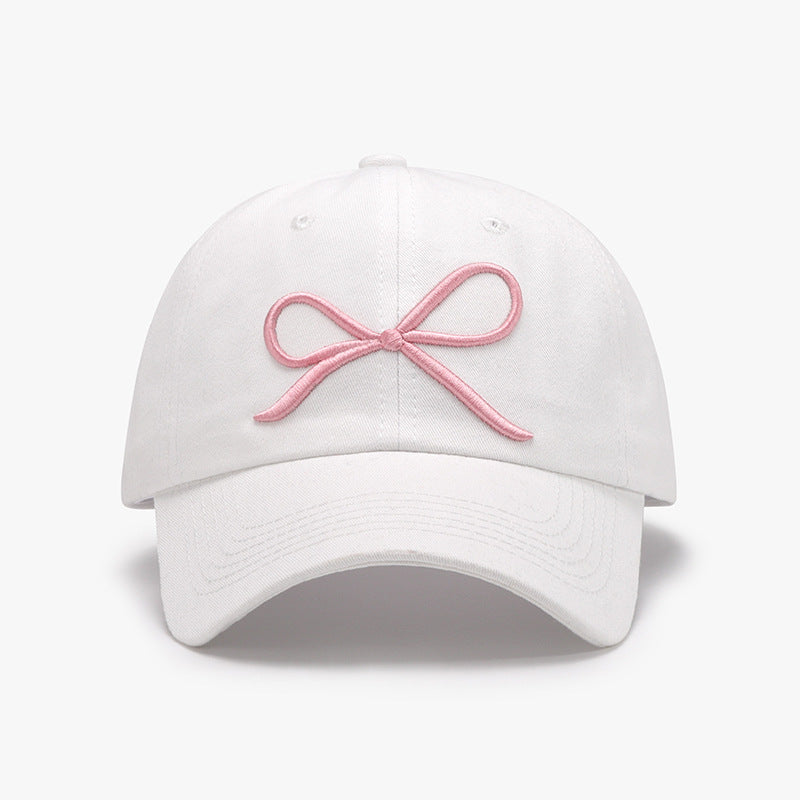 Bow Embroidered Cotton Baseball Cap White One Size