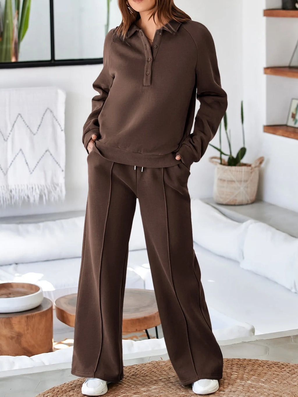 women's collared sweatshirt and high waist pants active set - styling option