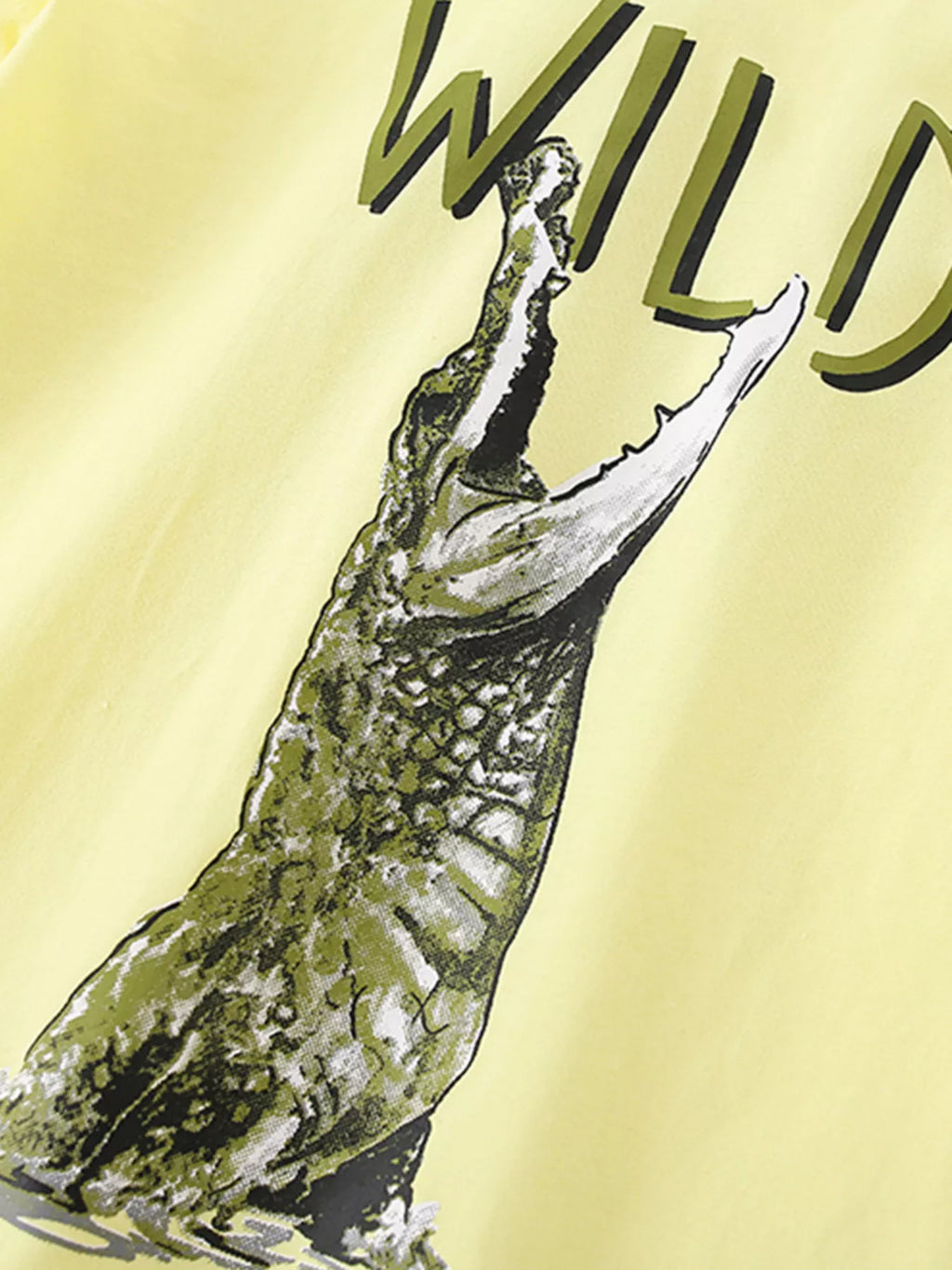 women's children's wild crocodile graphic short sleeve t-shirt - close-up detail