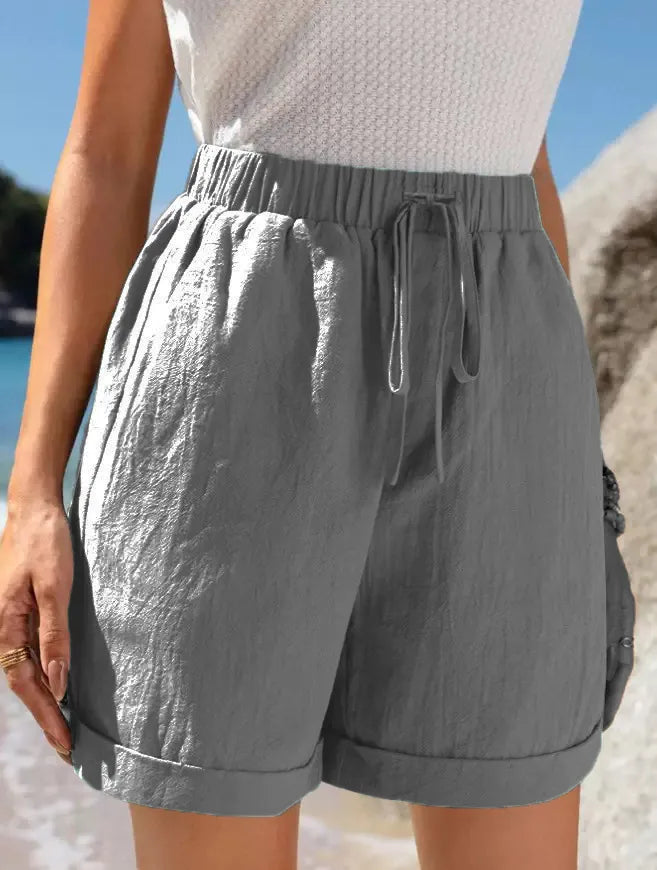 Full Size Drawstring Linen Blend Shorts Plus Size