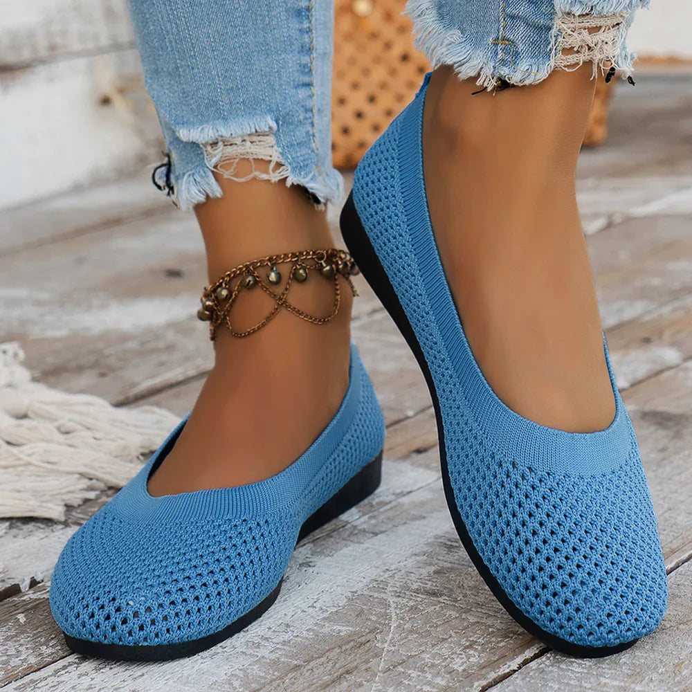 Solid Color Mesh Flat Slip-Ons Sky Blue