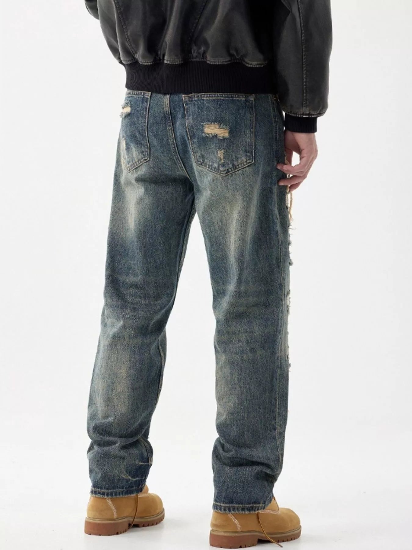 men's men's distressed wide leg jeans - product detail