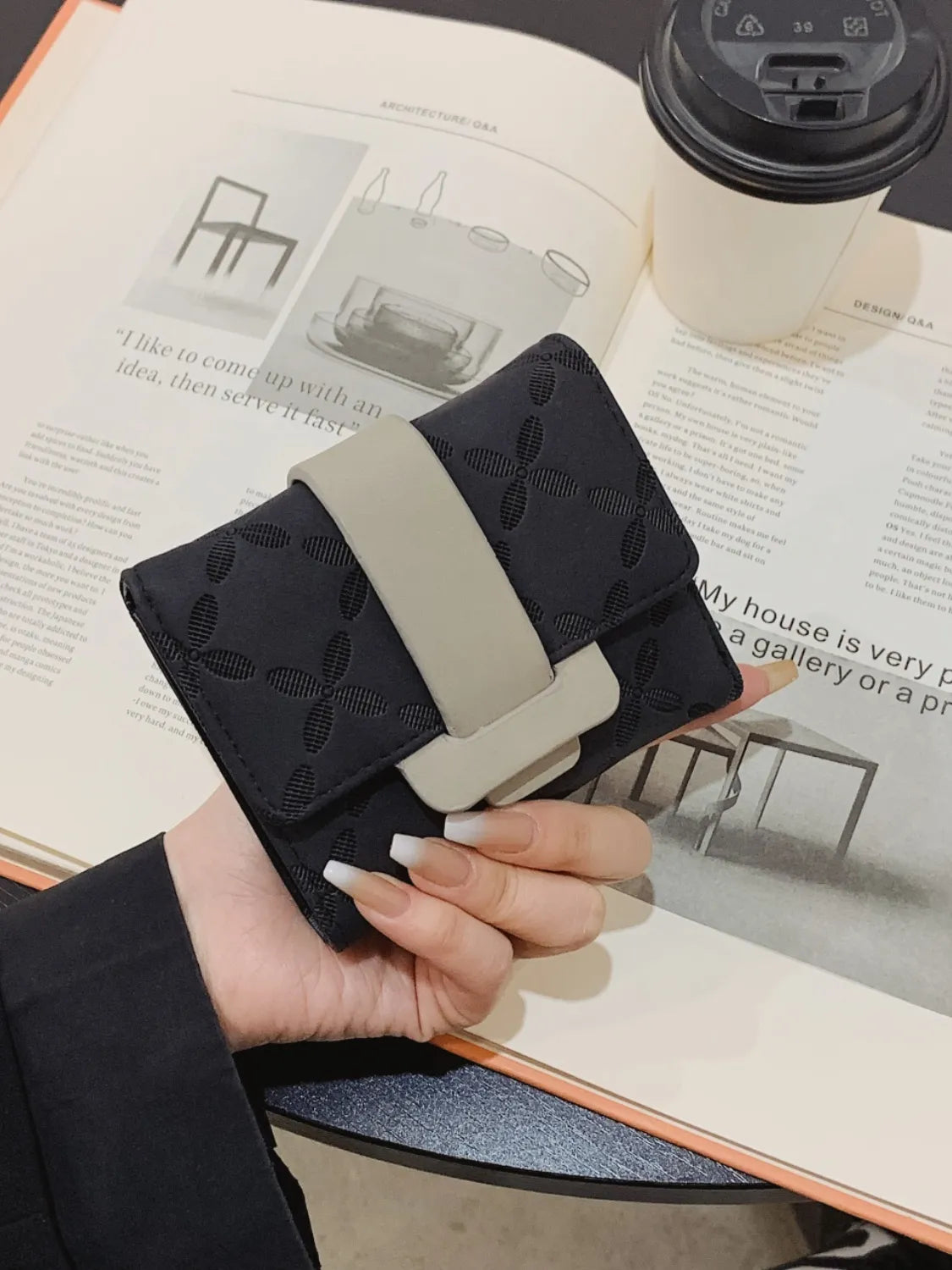 PU Leather Wallet Black One Size
