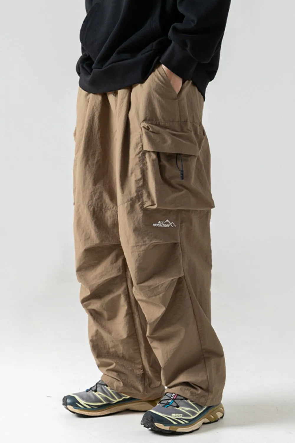 Men's Plus Size Elastic Waist Pants with Pockets Khaki