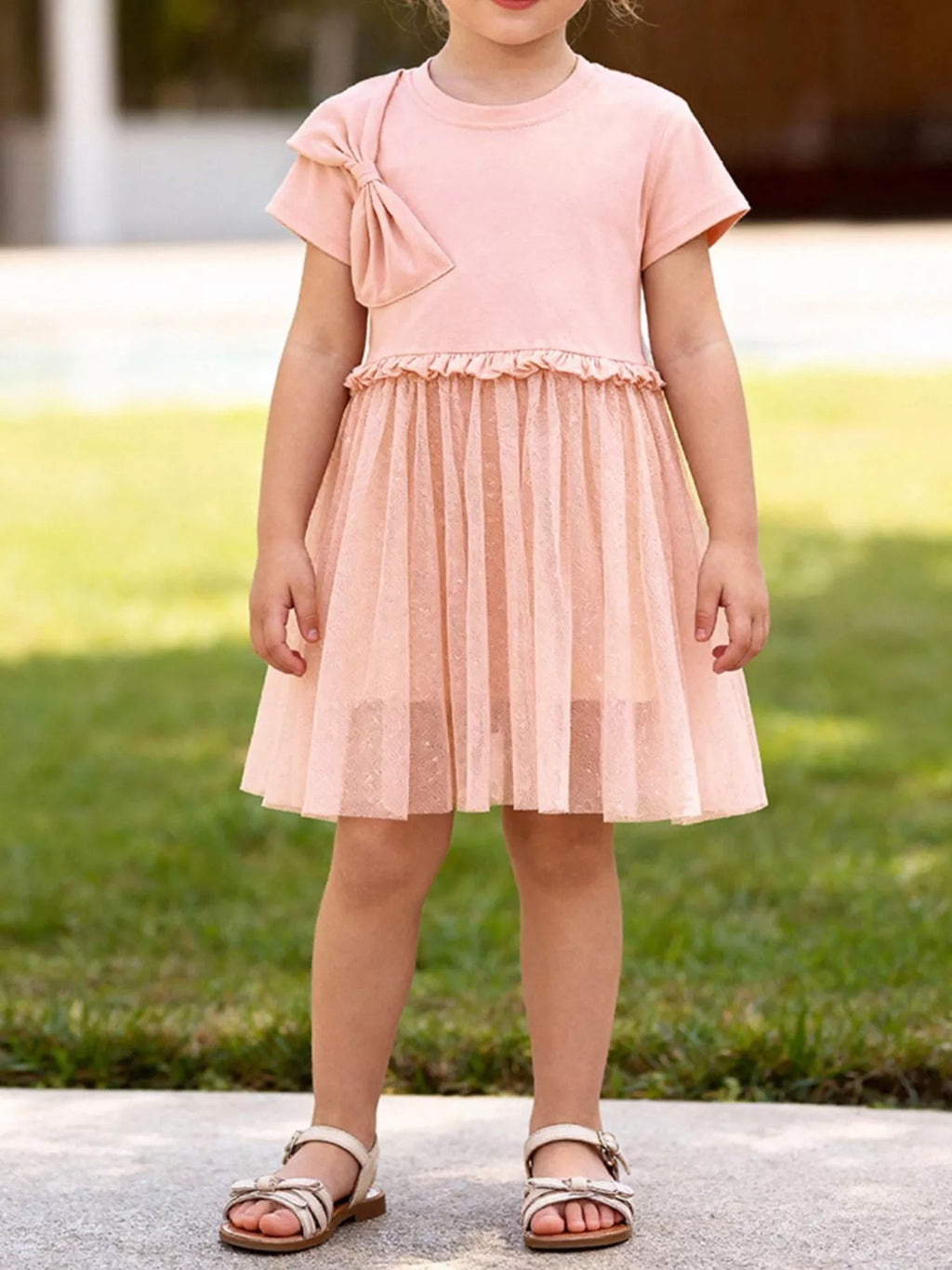 women's children's bow short sleeve dress - styled view