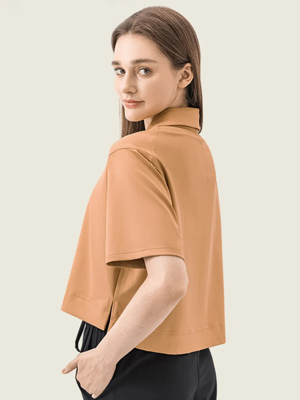 women's millennia half button short sleeve active t-shirt - back view