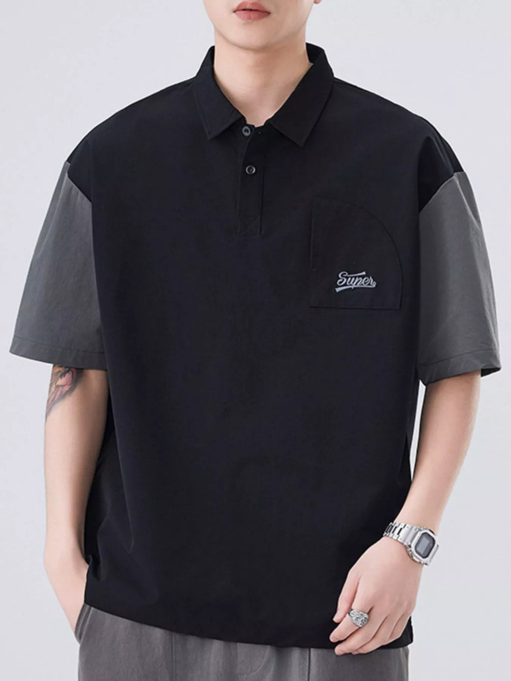 men's men's plus size button detail short sleeve casual polo - styling option