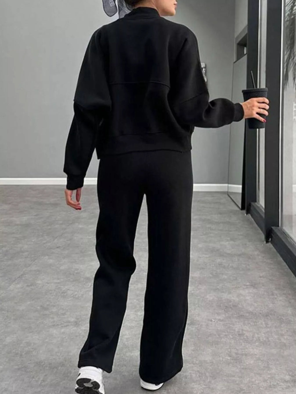 women's zip up dropped shoulder outerwear and pants set - extra view