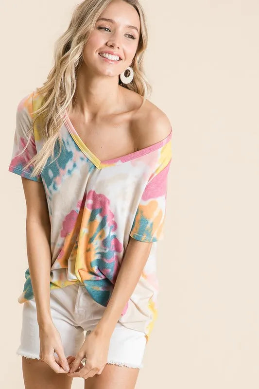 women's bibi circular tie dye print v neck top - second view
