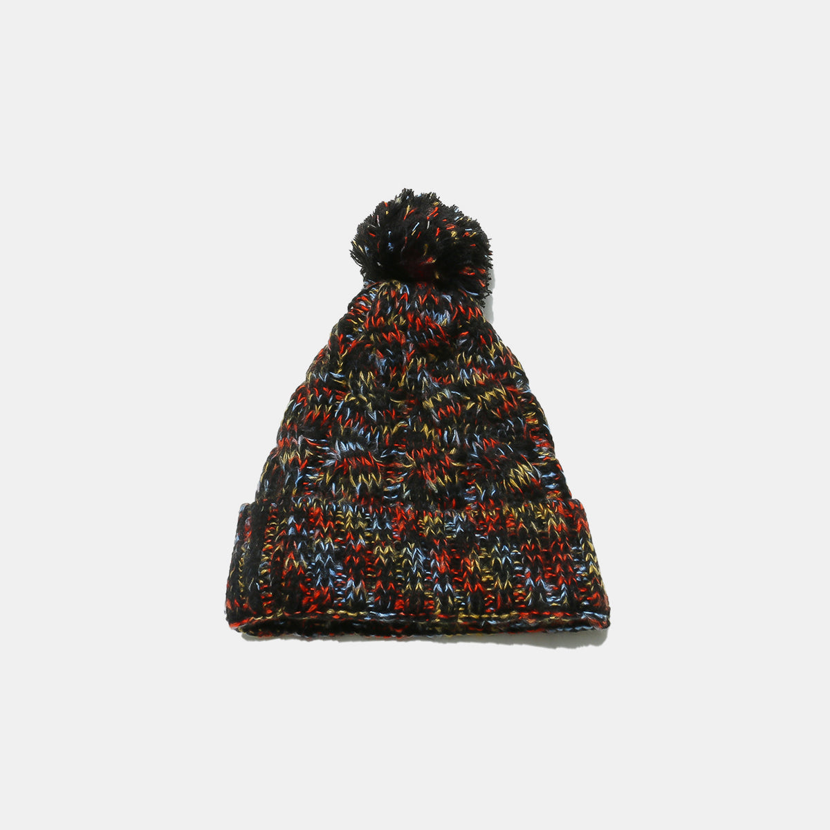 Contrast Cable-Knit Hat with Pompom Black One Size