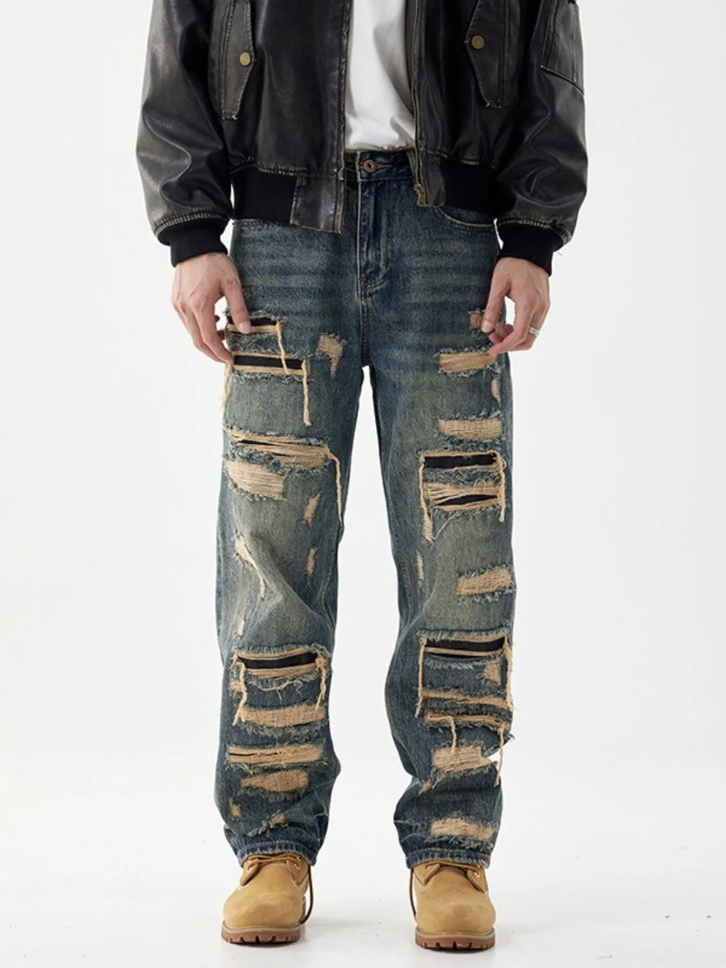 men's men's distressed wide leg jeans - styling option