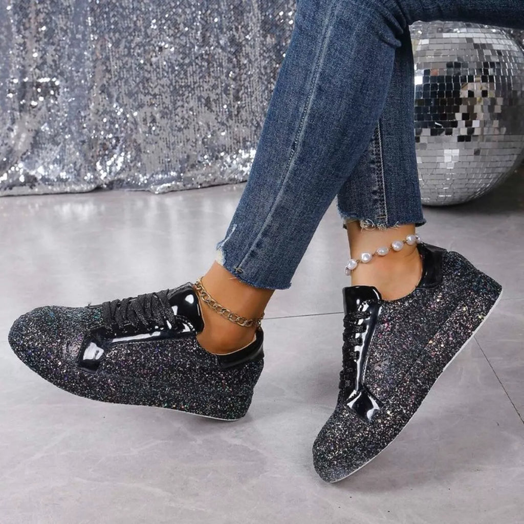 women's sparkling lace up sneakers - main product image