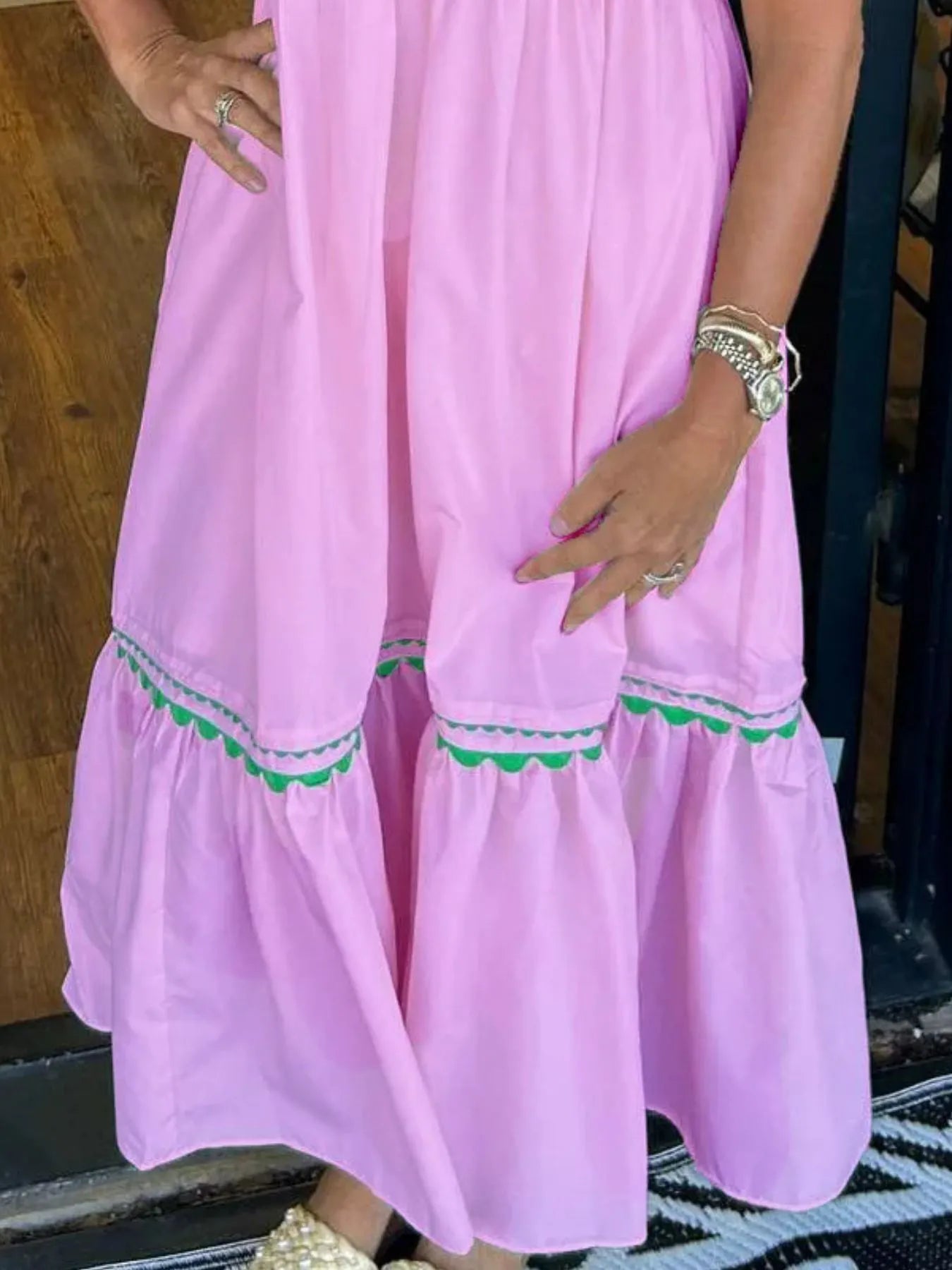 Full Size Contrast Trim Ruffled Cap Sleeve Dress Plus Size