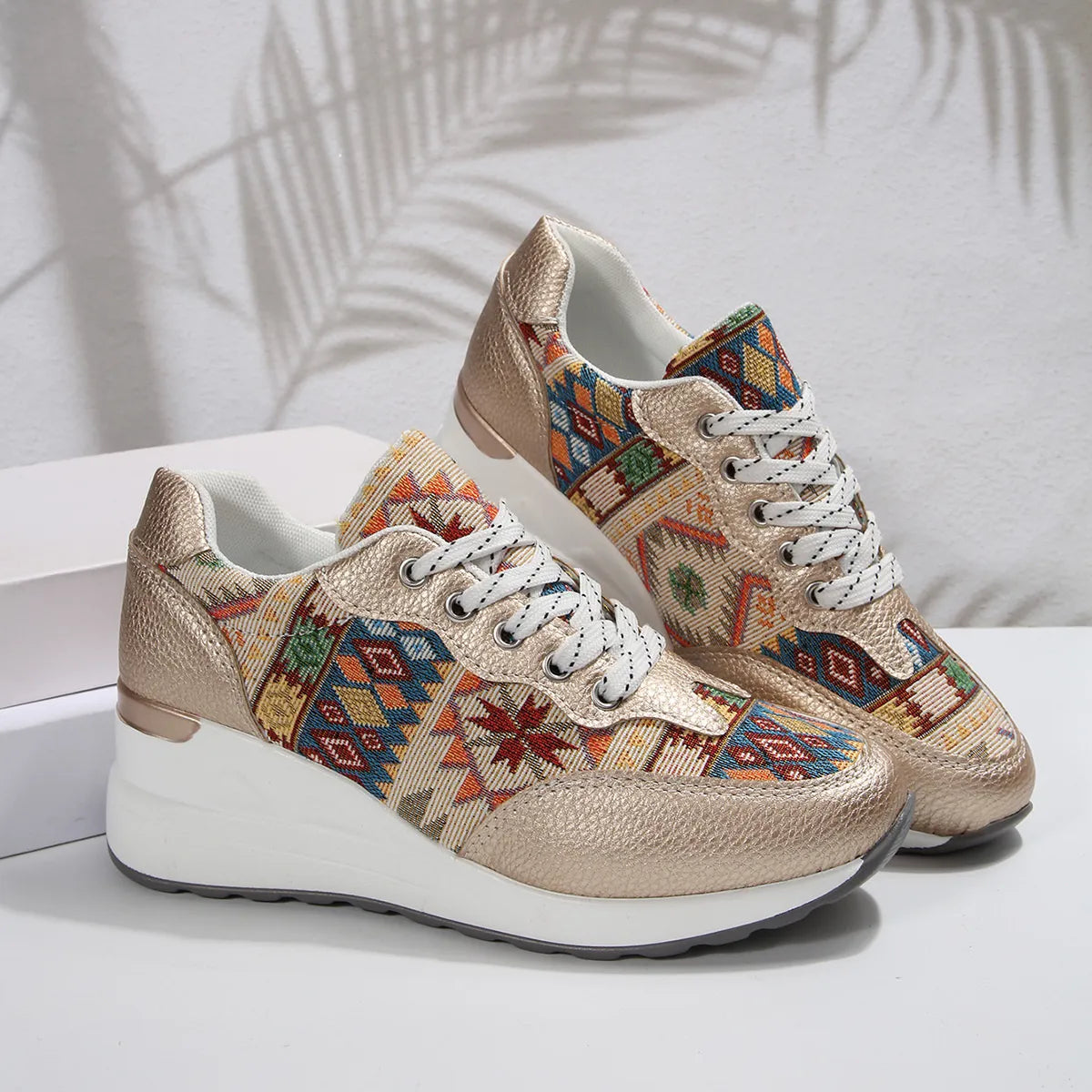 women's geometric lace up wedge sneakers - additional angle