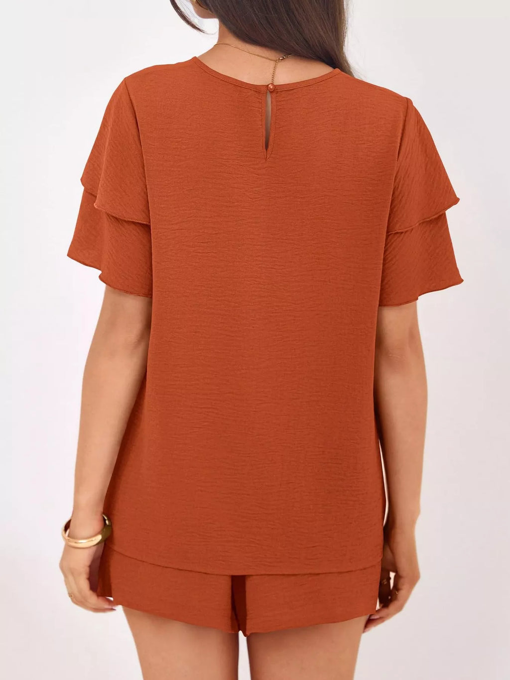 women's ruffle sleeve top and shorts two-piece set - additional image