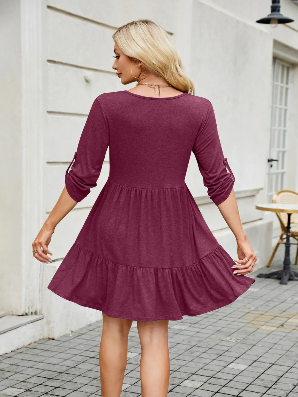 Tiered Ruched V-Neck Mini Dress