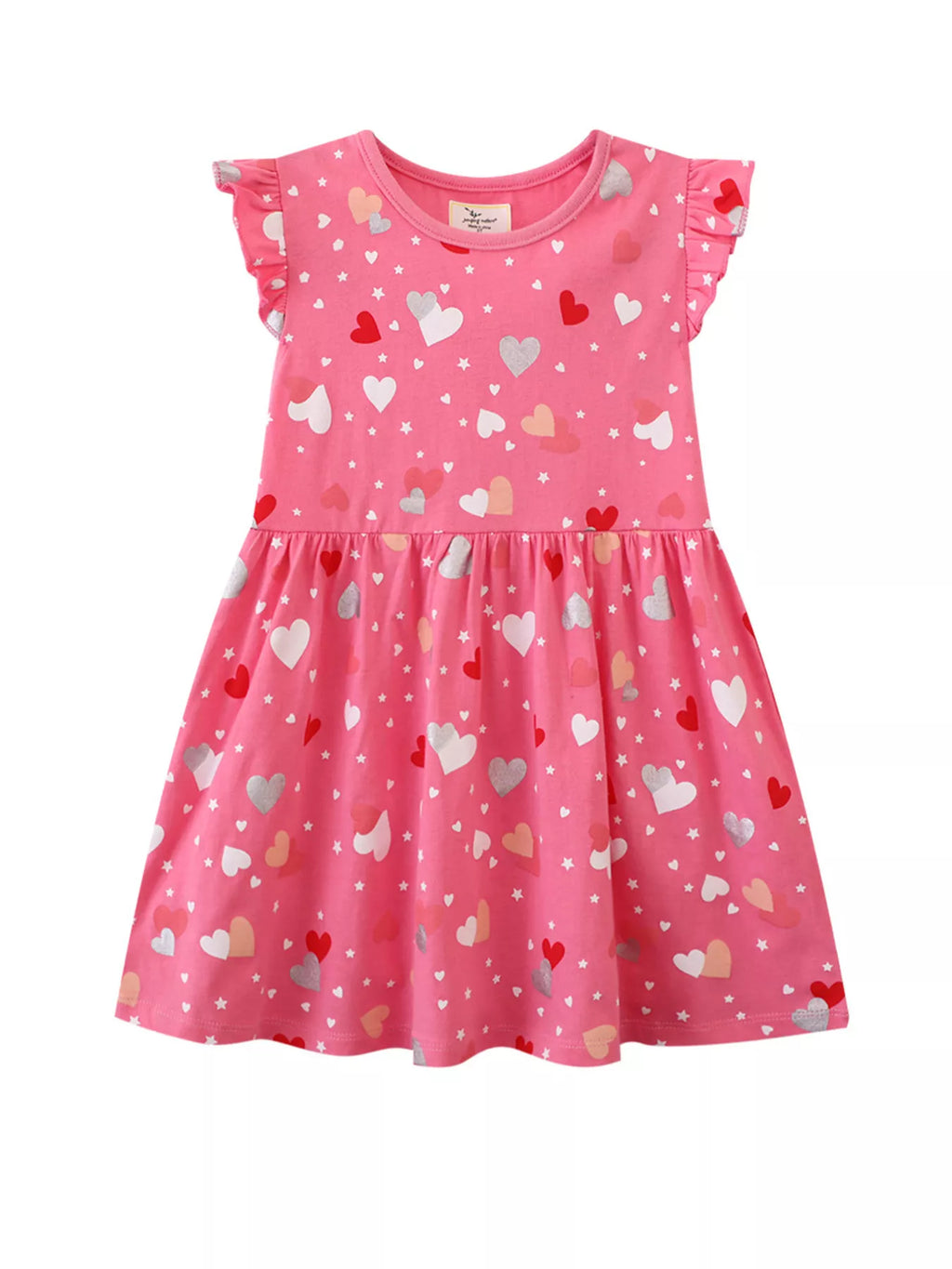 women's children's heart print ruffle sleeve casual dress - front view