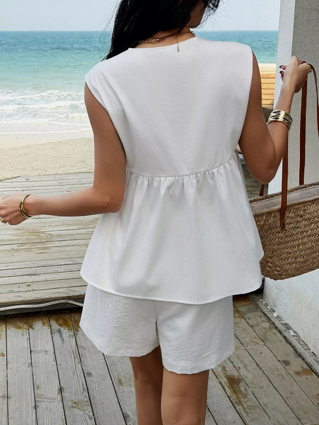 women's tie-front sleeveless top and shorts set - additional image
