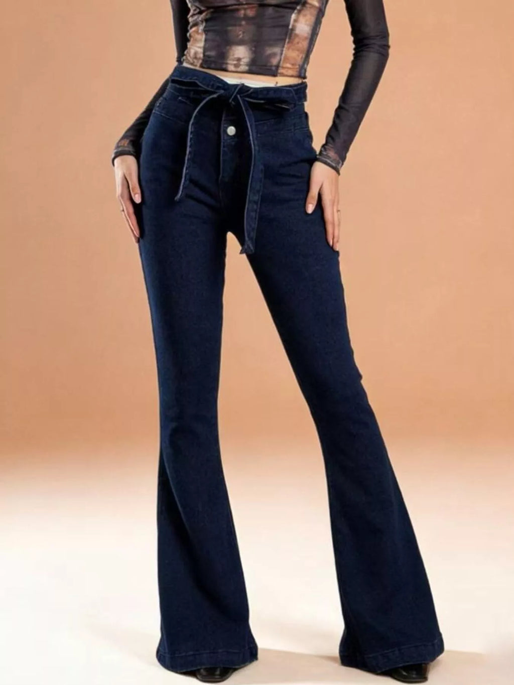women's bow-tie high-waisted flare jeans - extra view