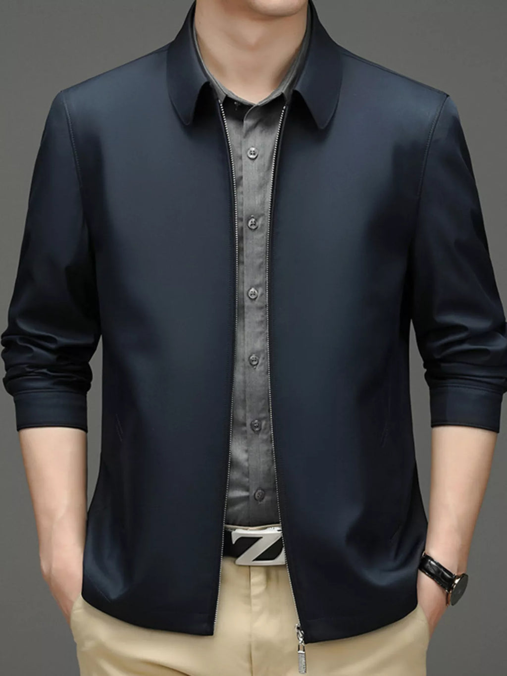 Men's Plus Size Zip Up Long Sleeve Jacket