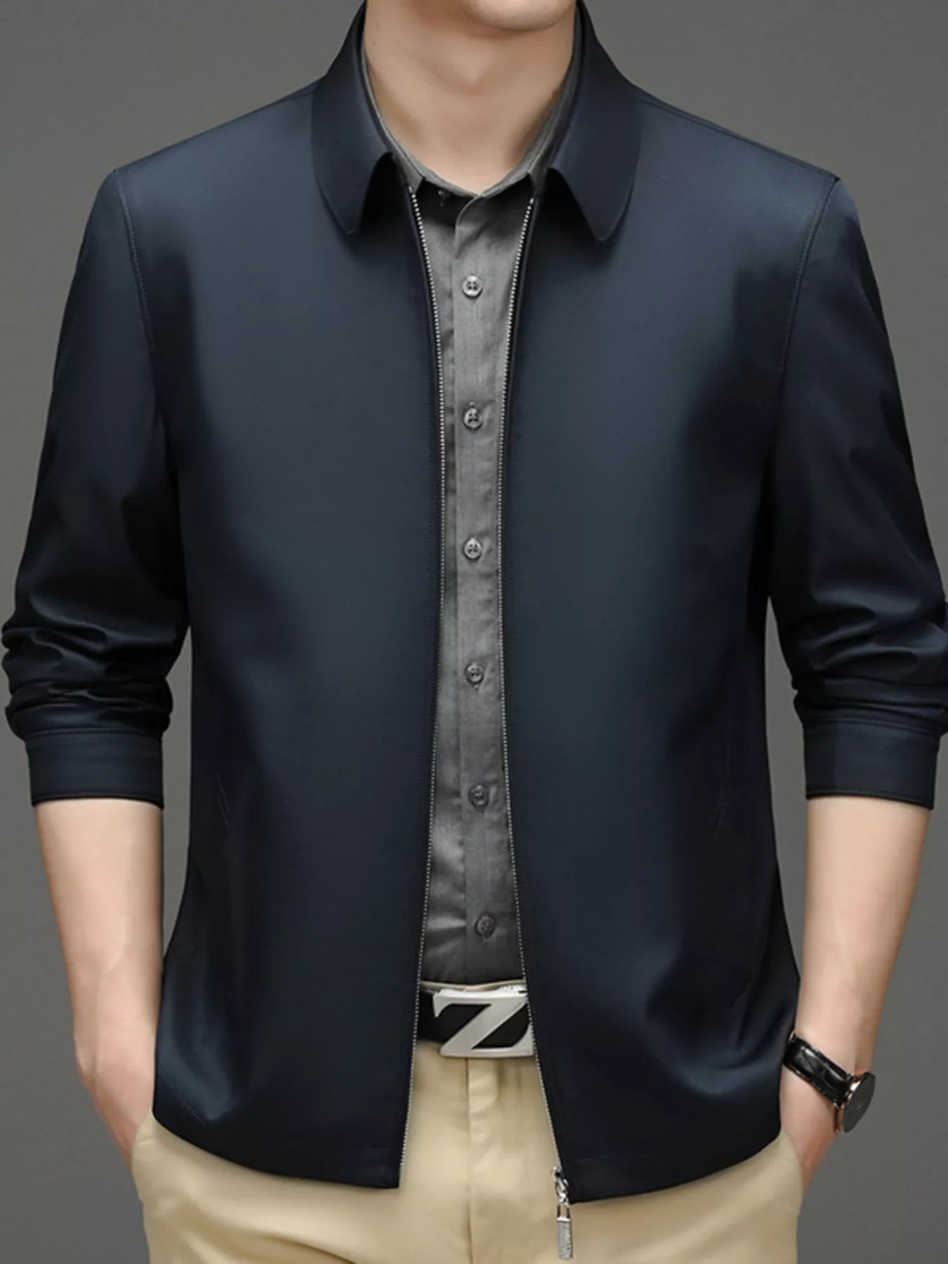Men's Plus Size Zip Up Long Sleeve Jacket