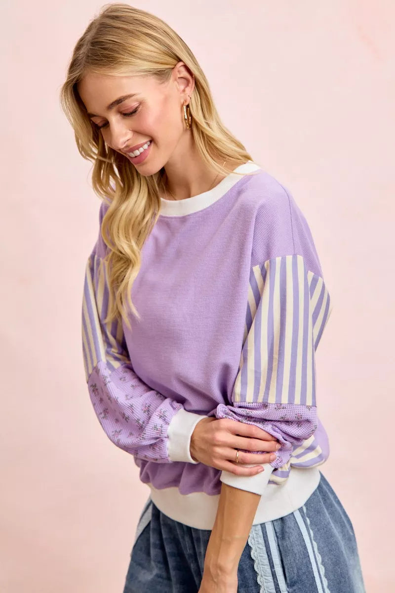 women's bibi mix and match sweatshirt with floral sleeve striped - product detail