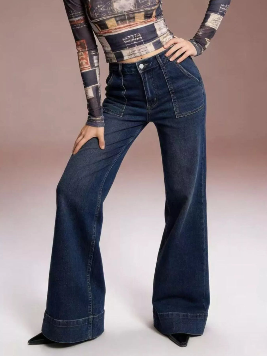 women's high-waisted flare leg jeans - second view