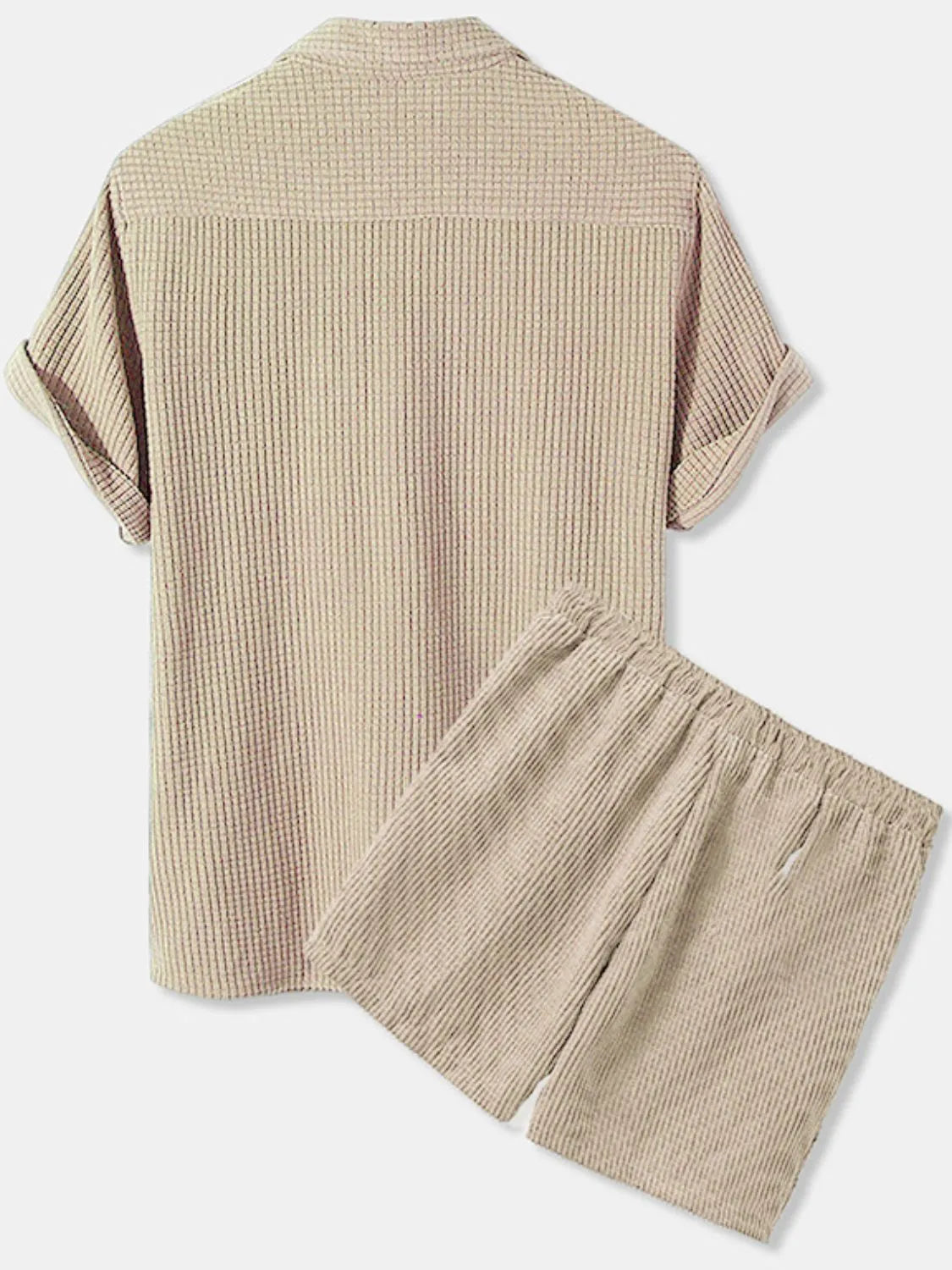 men's men's full size button detail short sleeve top and shorts set plus size - second view